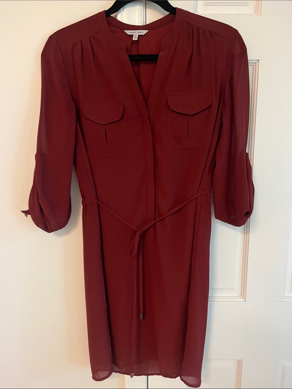 Naked Zebra Burgundy Midi Shirt Dress